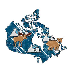 canada map silhouette with reindeer and bear grizzly