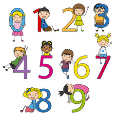 Fototapeta na wymiar Funny children with numbers from 0 to 9. Isolated vector
