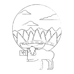 wild reindeer animal with flag canadian and landscape