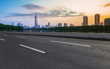 Air highway asphalt road and office building of commercial building in modern city