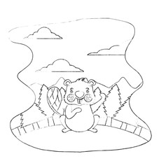beaver of canada with landscape isolated icon