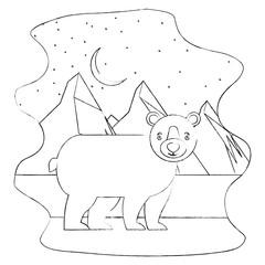 wild bear grizzly with landscape snowly isolated icon