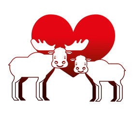 Fototapeta na wymiar cute cartoon couple moose in heart love
