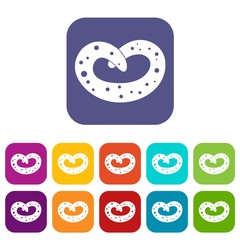German pretzel icons set vector illustration in flat style in colors red, blue, green, and other