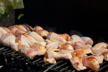 Raw chicken meat with spice on a barbecue. BBQ. Concept food.