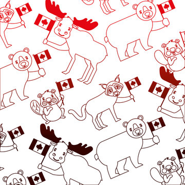 canadian animals with flag celebration pattern