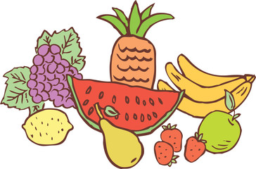 Still life of ripe fruit. All objects isolated.