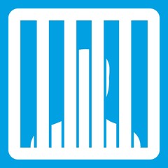 Man behind jail bars icon white isolated on blue background vector illustration
