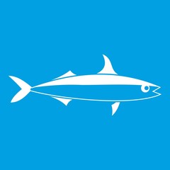 Fototapeta premium Fish icon white isolated on blue background vector illustration