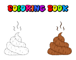 cartoon poop, shit coloring book isolated on white background