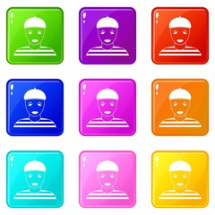 Clown icons of 9 color set isolated vector illustration