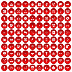 100 clock icons set in red circle isolated on white vector illustration