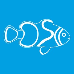 Fish icon white isolated on blue background vector illustration