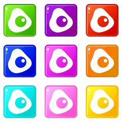 Fried egg icons of 9 color set isolated vector illustration