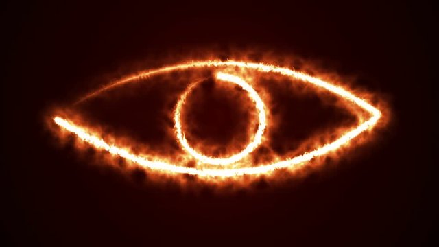 fire eye, 4k animation of eye from fire flames. Abstract burning eye background. particles eye. energy concept. evil eye. halloween background. terror concept background.