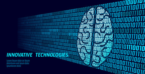 Active human brain artificial intelligence next level man menthal abilities. Big data binary numbers code.Technology augmented reality blue glowing. Symbol of wisdom vector illustration art
