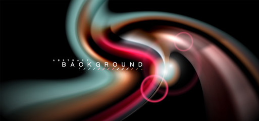 Color shiny light effects on black, liquid style multicolored wavy shape