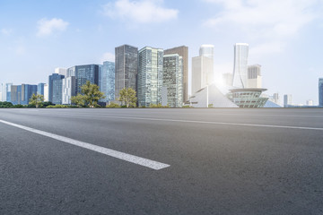 Air highway asphalt road and office building of commercial building in modern city