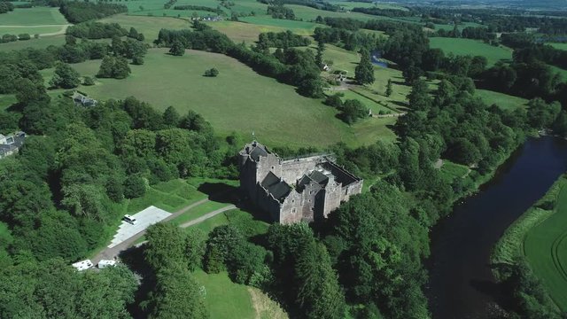 4K aerial footage of Doune Castle in Perthshire, Scotland.  A location for the Outlander television series..
