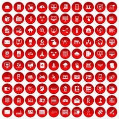 100 database and cloud icons set in red circle isolated on white vector illustration