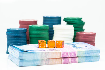 Chips for poker on white background
