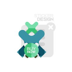 Flat design cross shape geometric sticker icon, paper style design with buy now sample text, for business or web presentation, app or interface buttons