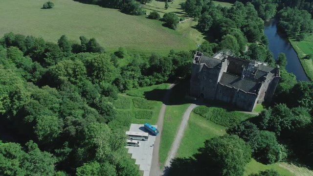 4K aerial footage of Doune Castle in Perthshire, Scotland.  A location for the Outlander television series..
