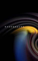 Fluid liquid colors design, colorful marble or plastic wavy texture background, glowing multicolored elements on black, for business or technology presentation or web brochure cover design, wallpaper