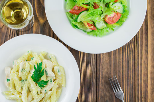 Italian Pasta With Chicken And Salad