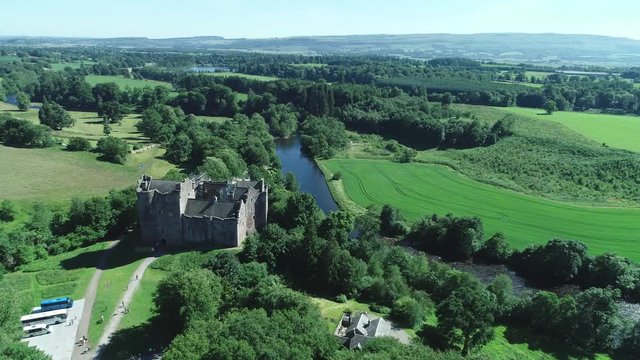 4K aerial footage of Doune Castle in Perthshire, Scotland.  A location for the Outlander television series..