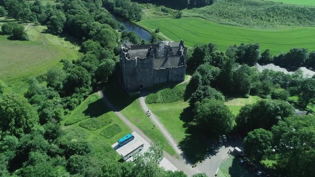 4K aerial footage of Doune Castle in Perthshire, Scotland.  A location for the Outlander television series..