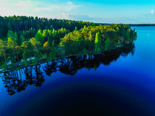 high view of the Gulf of Finland, forest and Islands at sunset