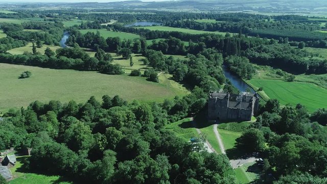4K aerial footage of Doune Castle in Perthshire, Scotland.  A location for the Outlander television series..
