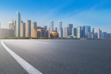 Obraz premium Air highway asphalt road and office building of commercial building in modern city