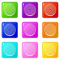 Slice of sweet onion icons of 9 color set isolated vector illustration