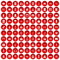 100 electrical engineering icons set in red circle isolated on white vector illustration