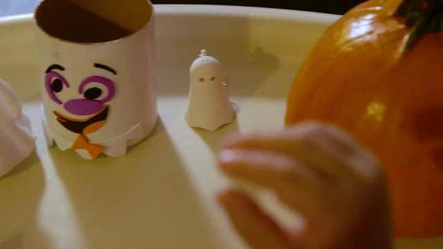 Video Of A Young Toddler Boy Making Spooky Halloween Crafts With His Mom At Their Living Room Table