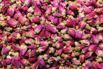 Herbal natural floral tea infusion with dry white rose flowers ingredients