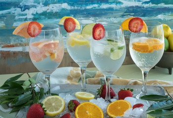 Fresh Fruit in Sparkling Water - Refreshing summer beverage