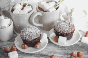 Cacao, cupcakes and different decorations