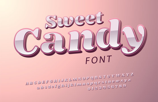Pink glossy font, Sweet candy alphabet.