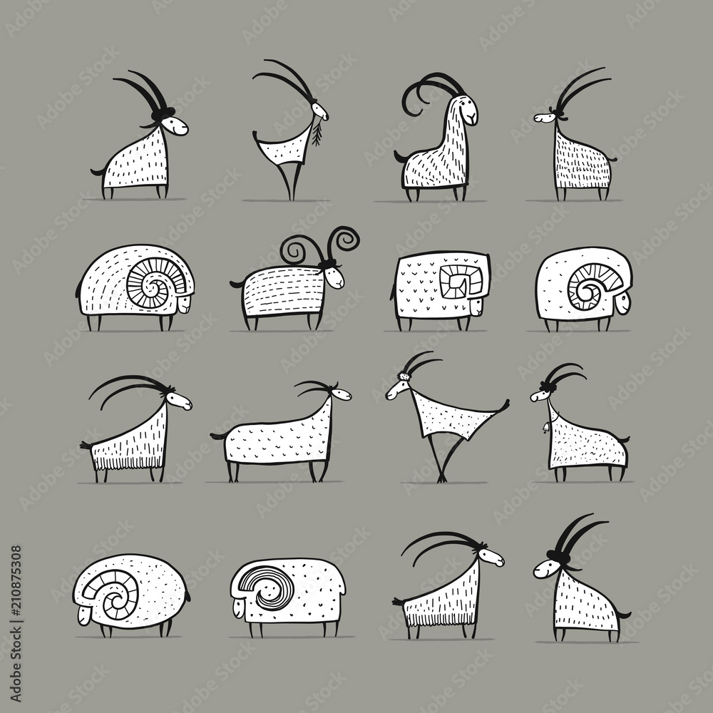 Poster goats and rams collection for your design