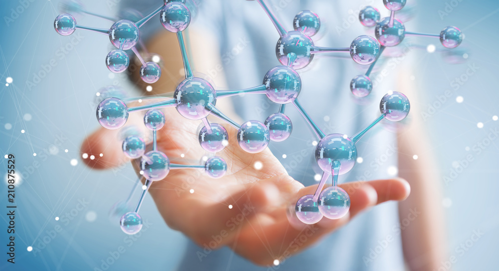 Aufkleber Businessman using modern molecule structure 3D rendering