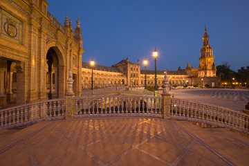 Night view of the Plaza de Espana in Sevilla, Andalusia,Spain