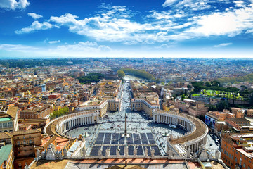 Rome, Italy with Vatican city. Famous Saint Peter's Square in Vatican and aerial view of the city...