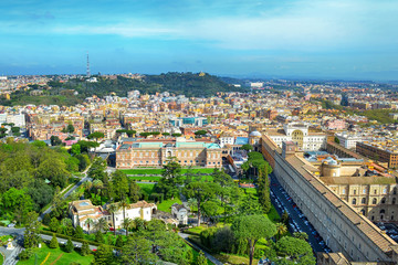 Rome, Italy with Vatican city. Famous Saint Peter's Square in Vatican and aerial view of the city with building and ancient cityscape.