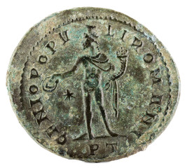 Ancient Roman copper coin of Galerius Maximianus. Reverse.