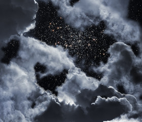 Nuit étoilée avec des nuages