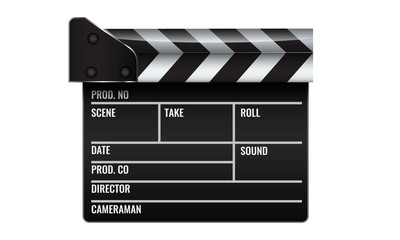 Obraz premium Closed realistic Cinema or film clapper. Illustrated vector.