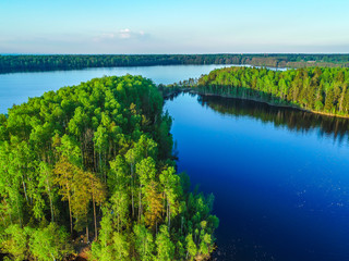 high view of the Gulf of Finland, forest and Islands at sunset